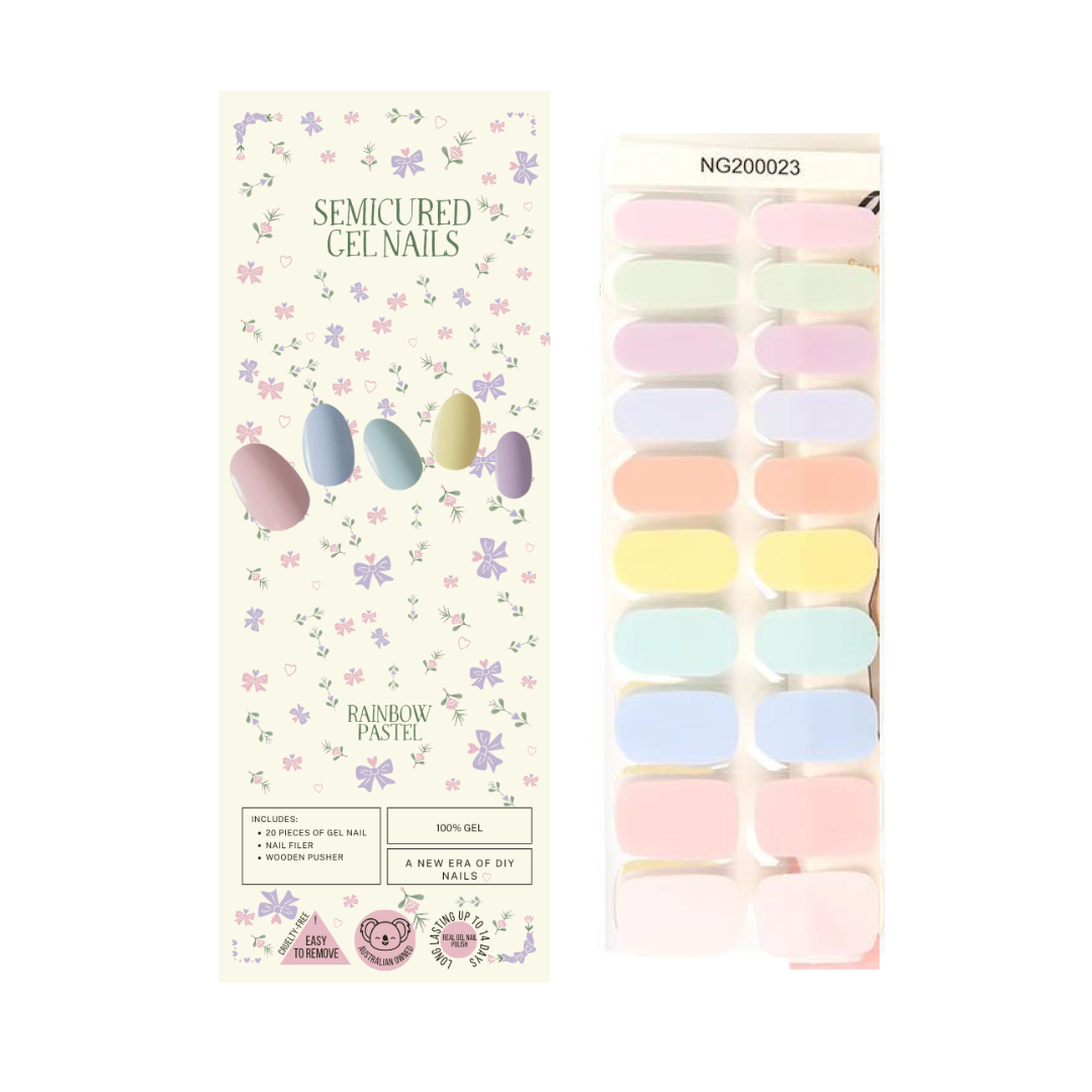 Wholesale - Rainbow Macaron Pastel Pink Semicured Gel Nails Kit ($13.99 x 10 Nail Kits)