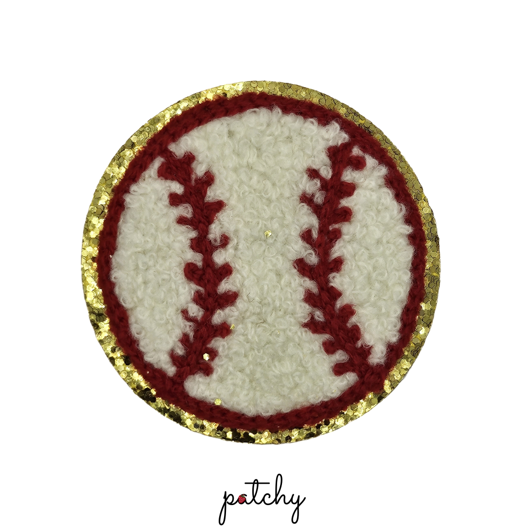 Baseball White Chenille Iron-On Patch