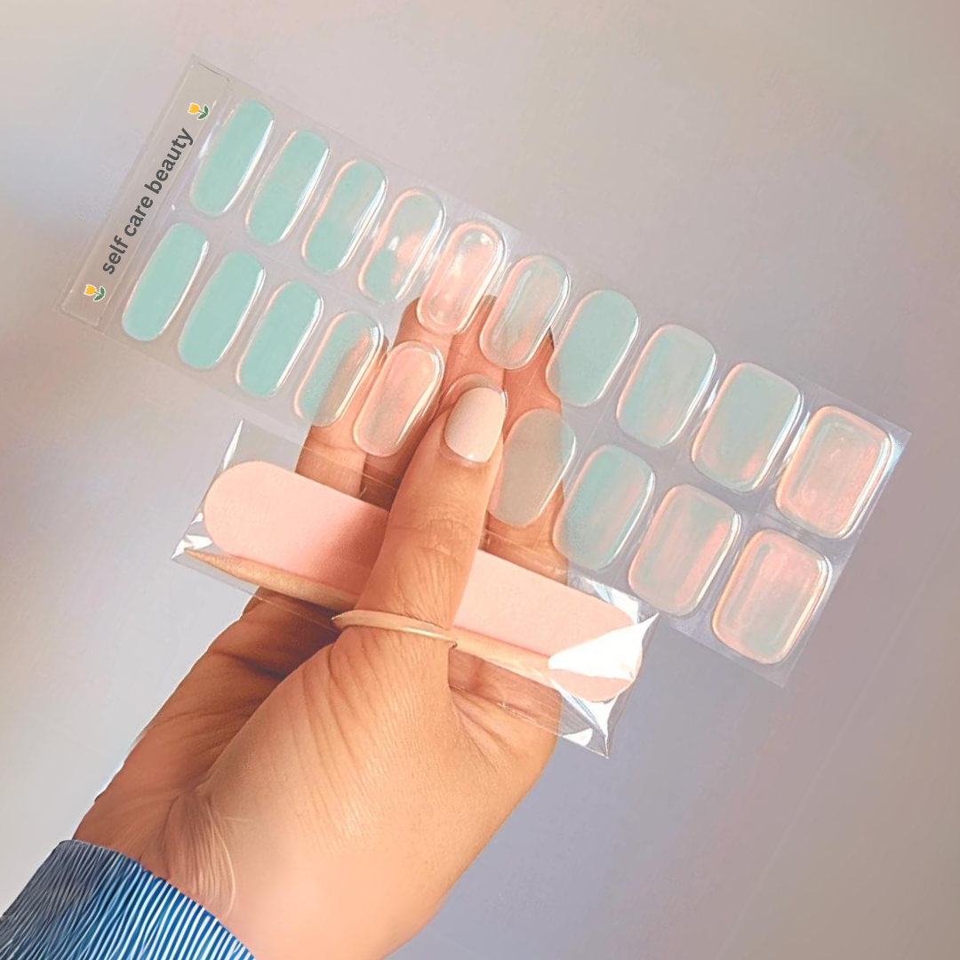 Aqua Pink Pearlescent Semi Cured Gel Nail Sticker Kit