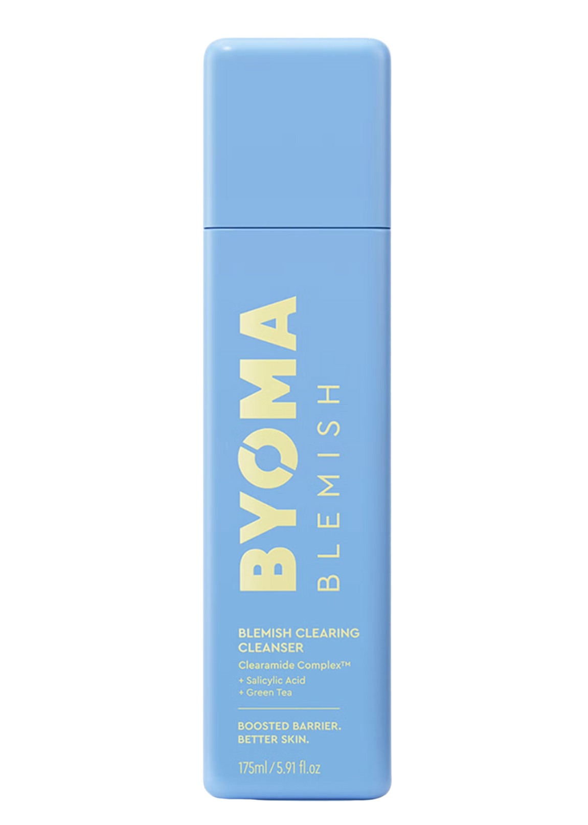 Blue bottle of BYOMA Blemish Clearing Cleanser on a white background