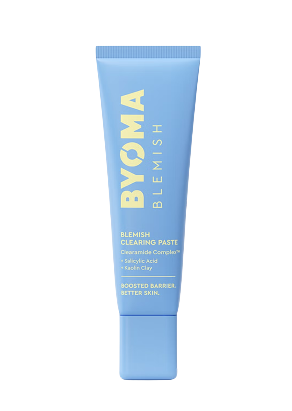Blue tube of BYOMA Blemish Cleansing Paste on a white background