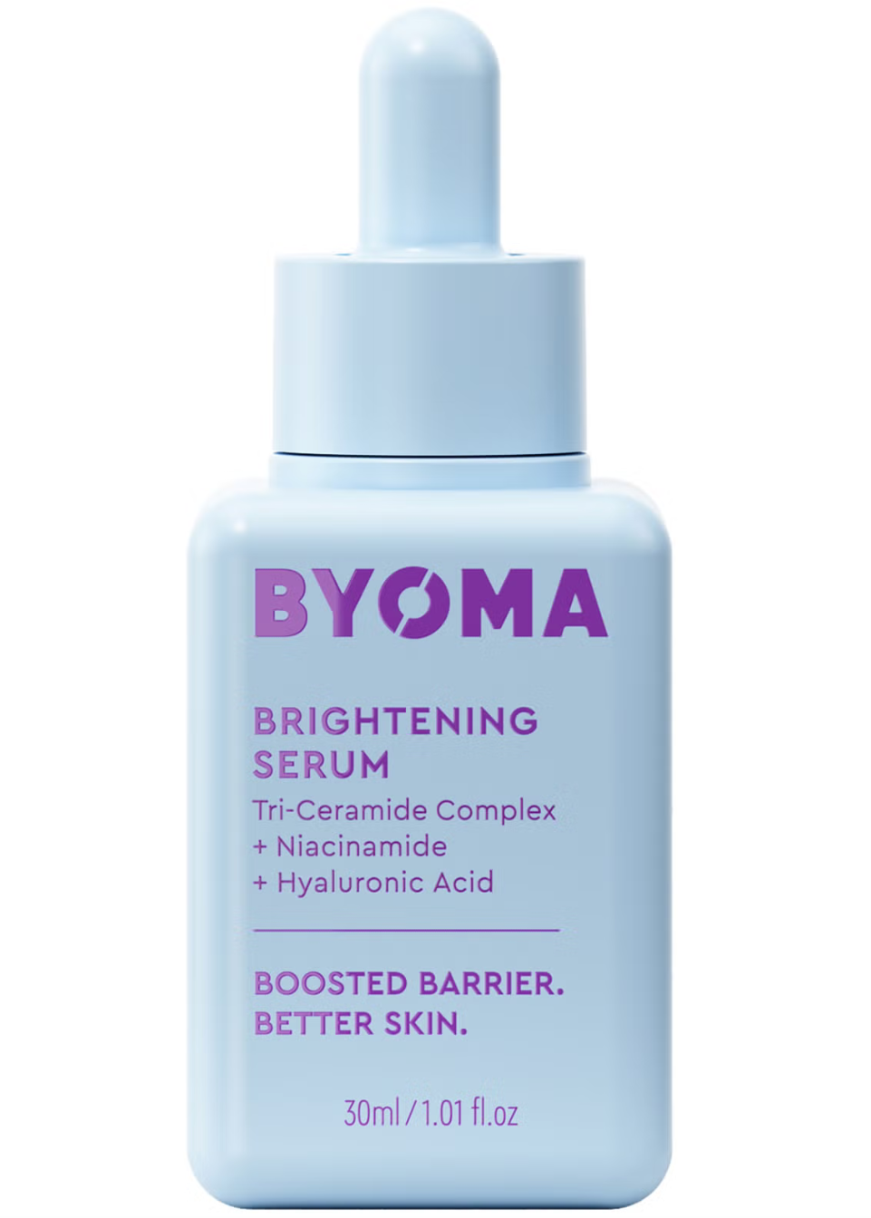 BYOMA brightening serum bottle on a white background