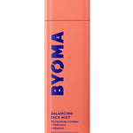 A pink and orange BYOMA Balancing Face Mist bottle with 100ml capacity.
