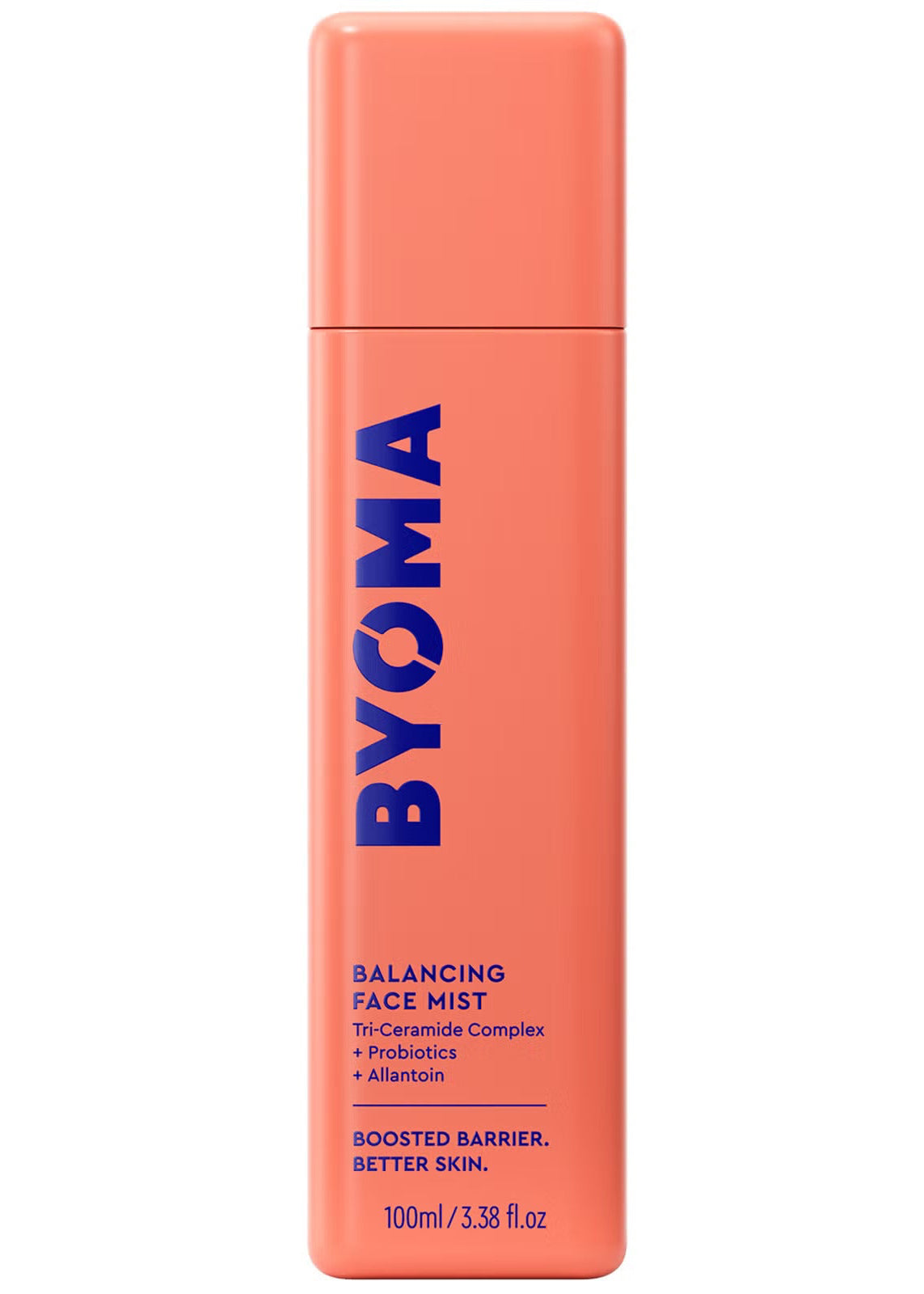 A pink and orange BYOMA Balancing Face Mist bottle with 100ml capacity.