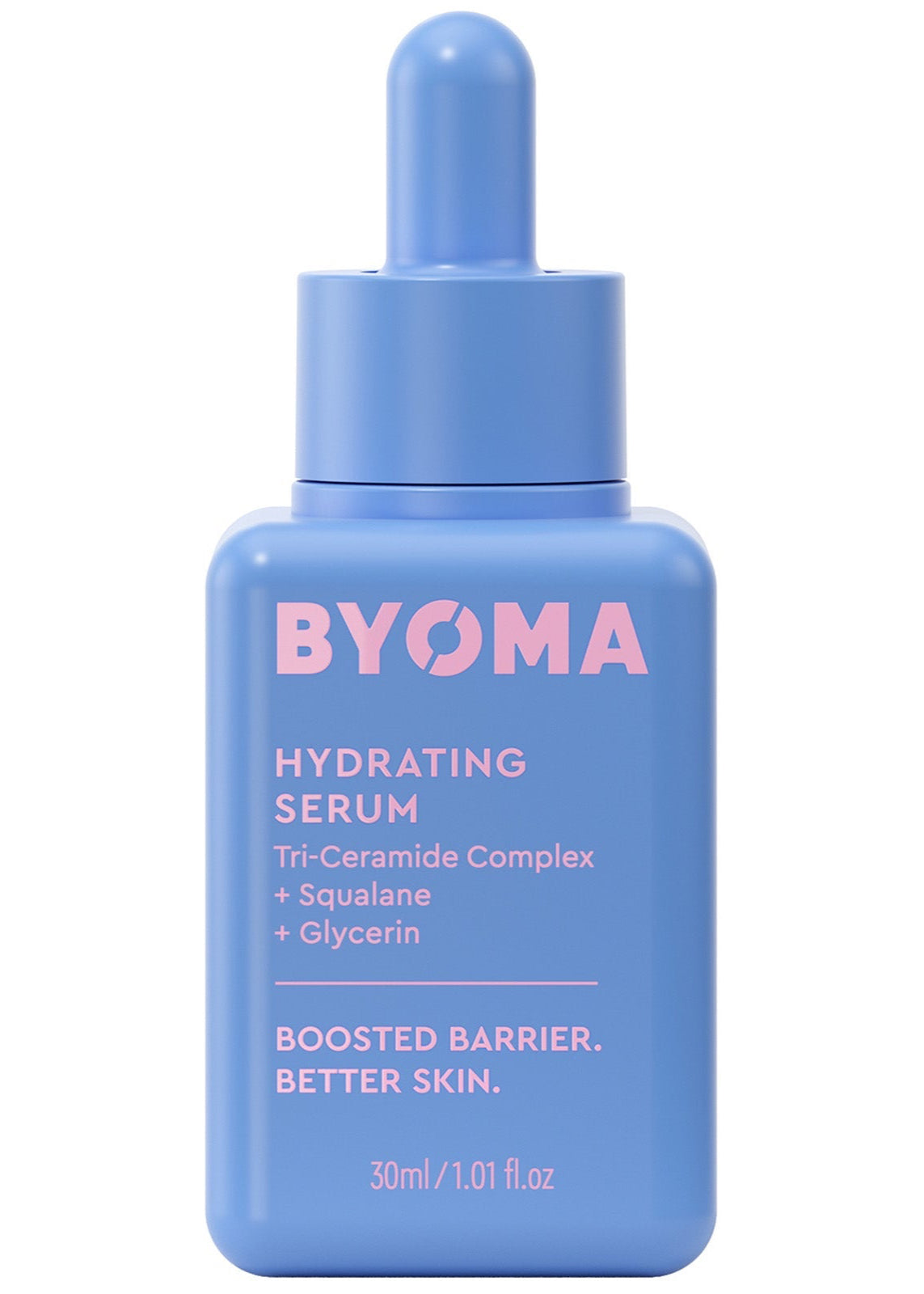BYOMA hydrating serum bottle with dropper on a white background