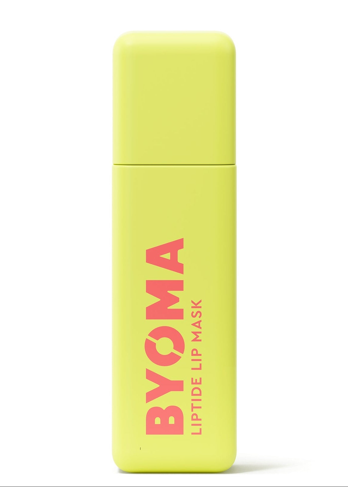 A tube of BYOMA Liptide Lip Mask in yellow packaging with pink text.