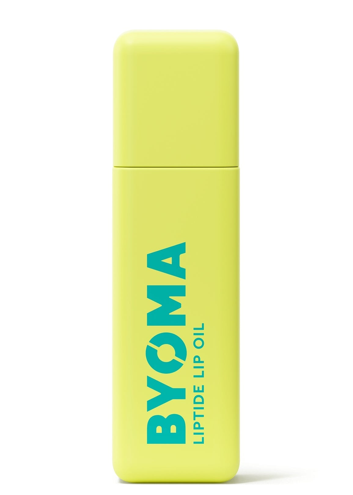 A tube of BYOMA Liptide Lip Oil in green color with a white and blue label.