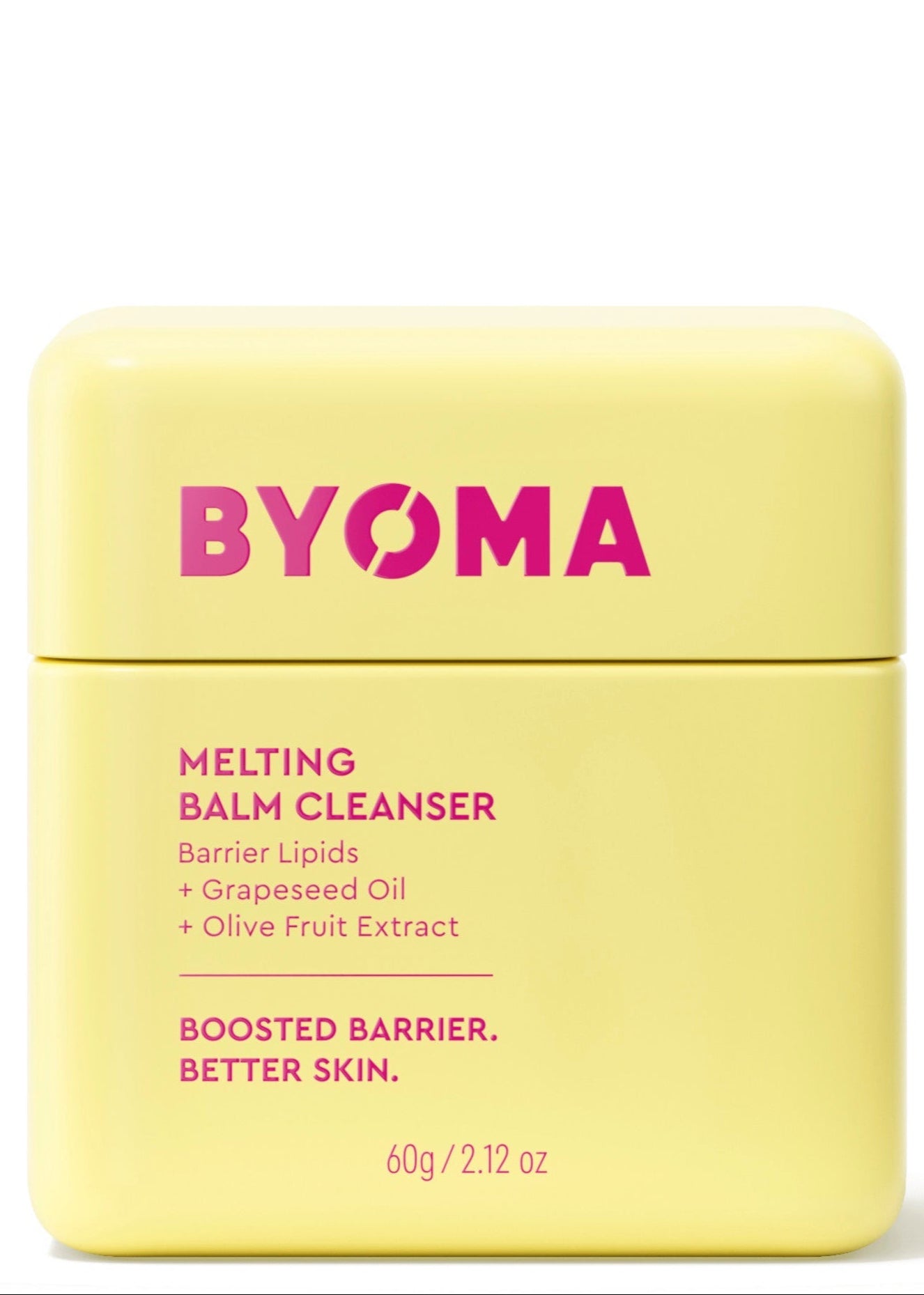 Yellow container of BYOMA Melting Balm Cleanser on a white background