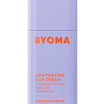 A tube of BYOMA Moisturising Rich Cream, 50ml size, in a light purple packaging with orange text.