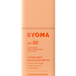 Byoma SPF 50 ultralight face fluid bottle on a white background
