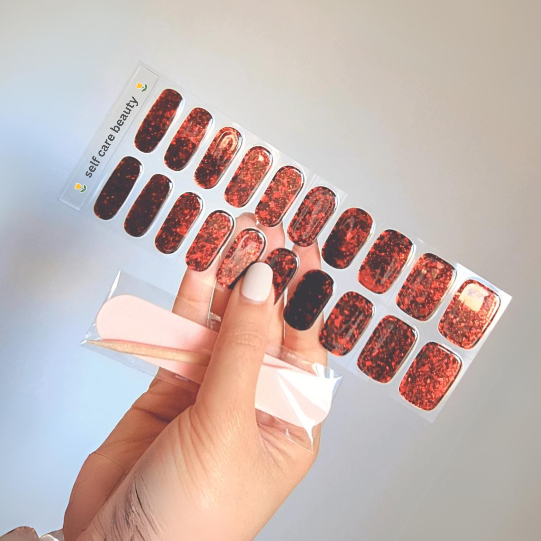 Embers By Night (Speckled) Red Semi Cured Gel Nail Sticker Kit