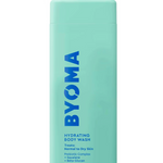A teal bottle of BYOMA Hydrating Body Wash with a simple, clean design.