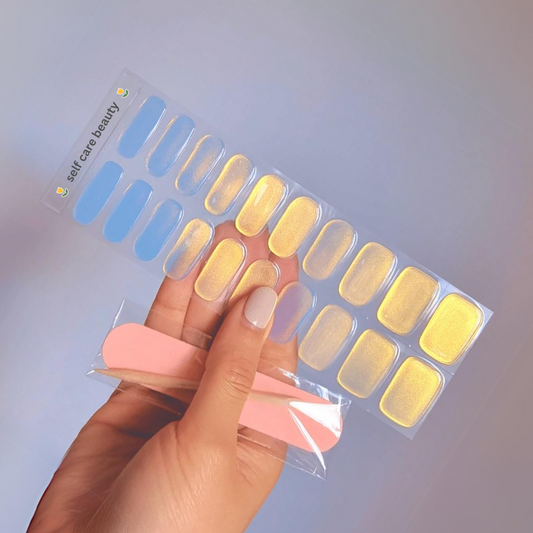 Icy Blue Yellow (Pearlescent) Semi Cured Gel Nail Sticker Kit