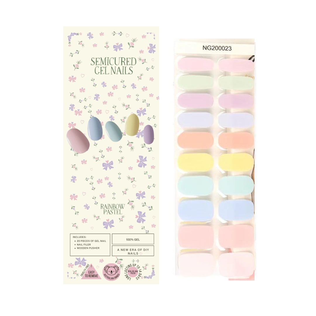 Wholesale -  Rainbow Macaron Pastel Pink Semicured Gel Nails Kit  ($13.99 x 10 Nail Kits)