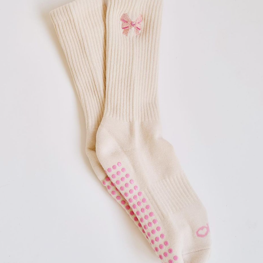 Pink Bow - Non Slip Grip Socks