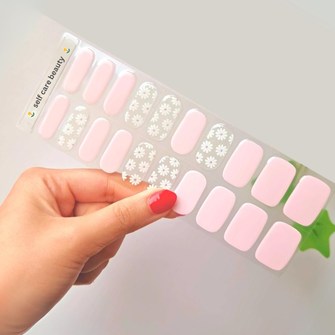 Pink Daisy Dream Semi Cured Gel Nail Sticker Kit