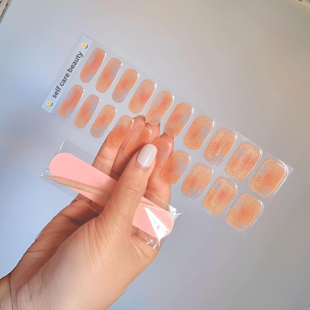 Sunset Haze Orange Semi Cured Gel Nail Sticker Kit