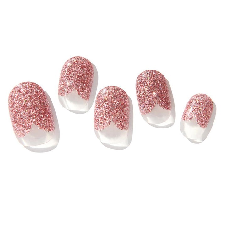 Pink Pearl Heart Semi Cured Gel Nail Sticker Kit