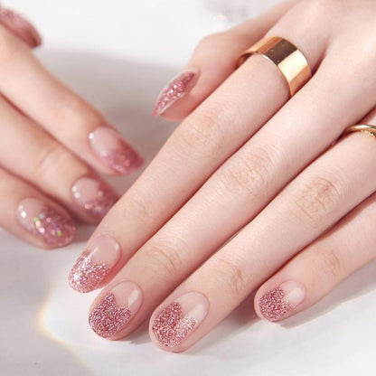 Pink Pearl Heart Semi Cured Gel Nail Sticker Kit